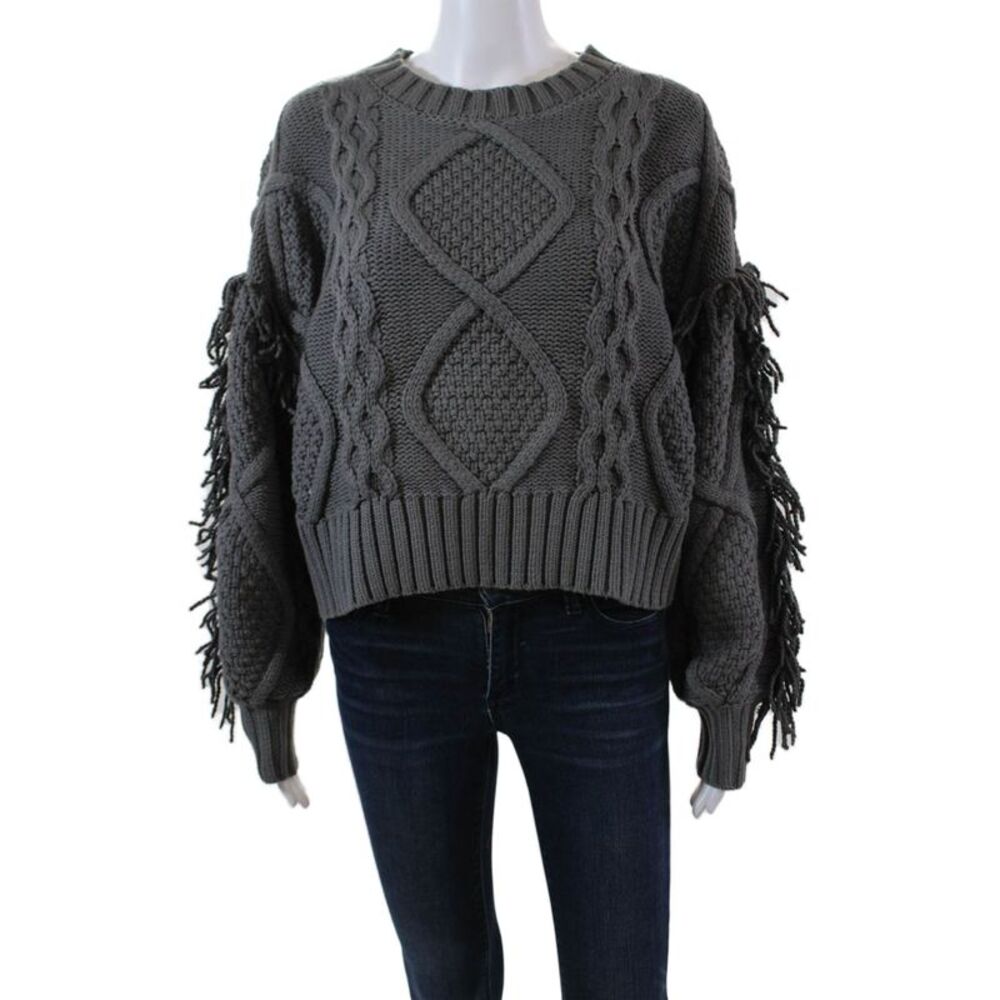 Line And Dot Womens Cotton Blend Cable Knit Pullover Sweater Gray Size S